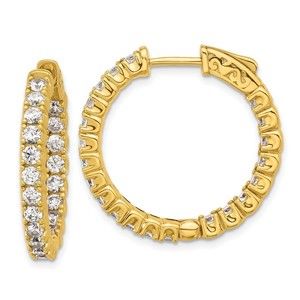 925 Sterling Silver Flash Gold-plated 2.5mm CZ In and Out Hinged Hoop Earrings